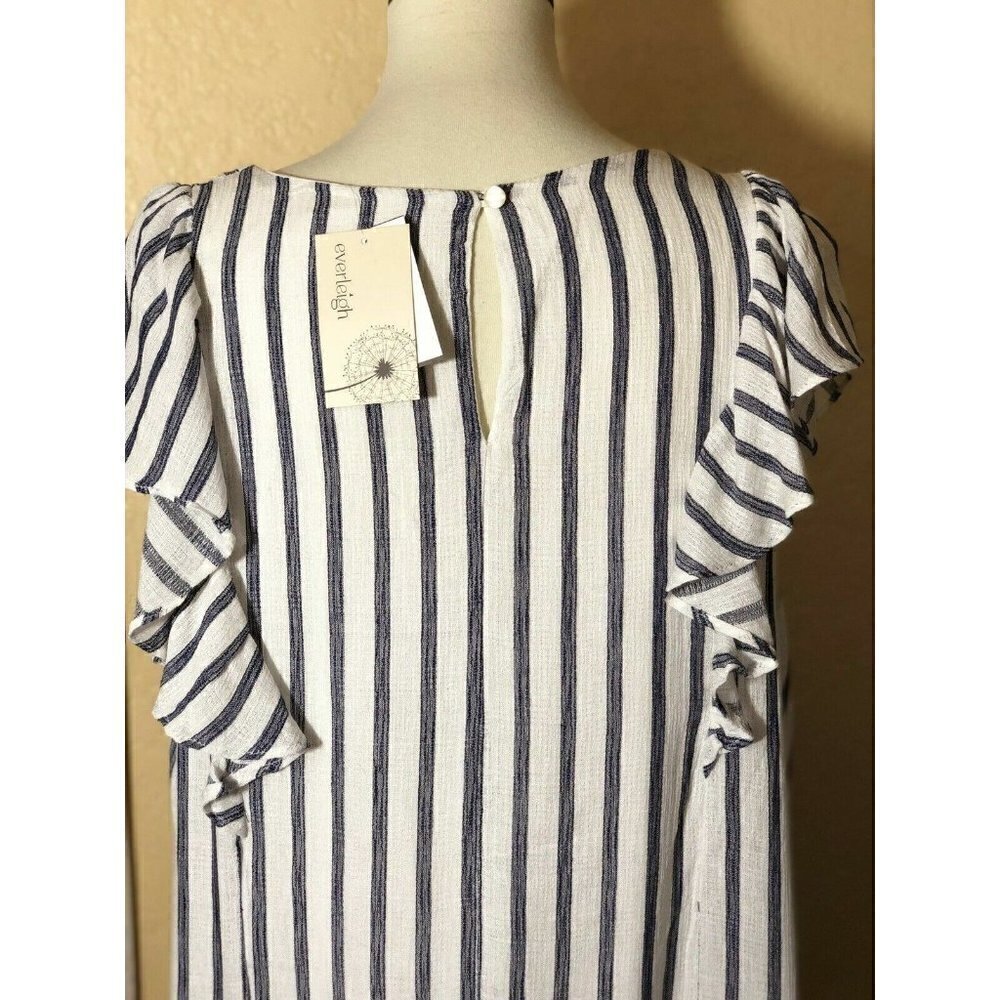 Everleigh Womens White Cotton Ruffle Sleeve Stripe Shift Dress Size XL - Picture 8 of 8